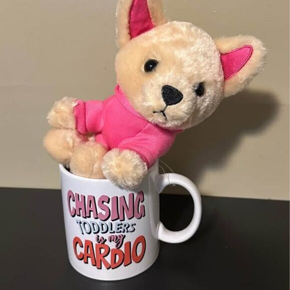 NEW “Chasing Toddlers Is My Cardio” Coffee Mug & Plush Pup Gift Set - Picture 6 of 9